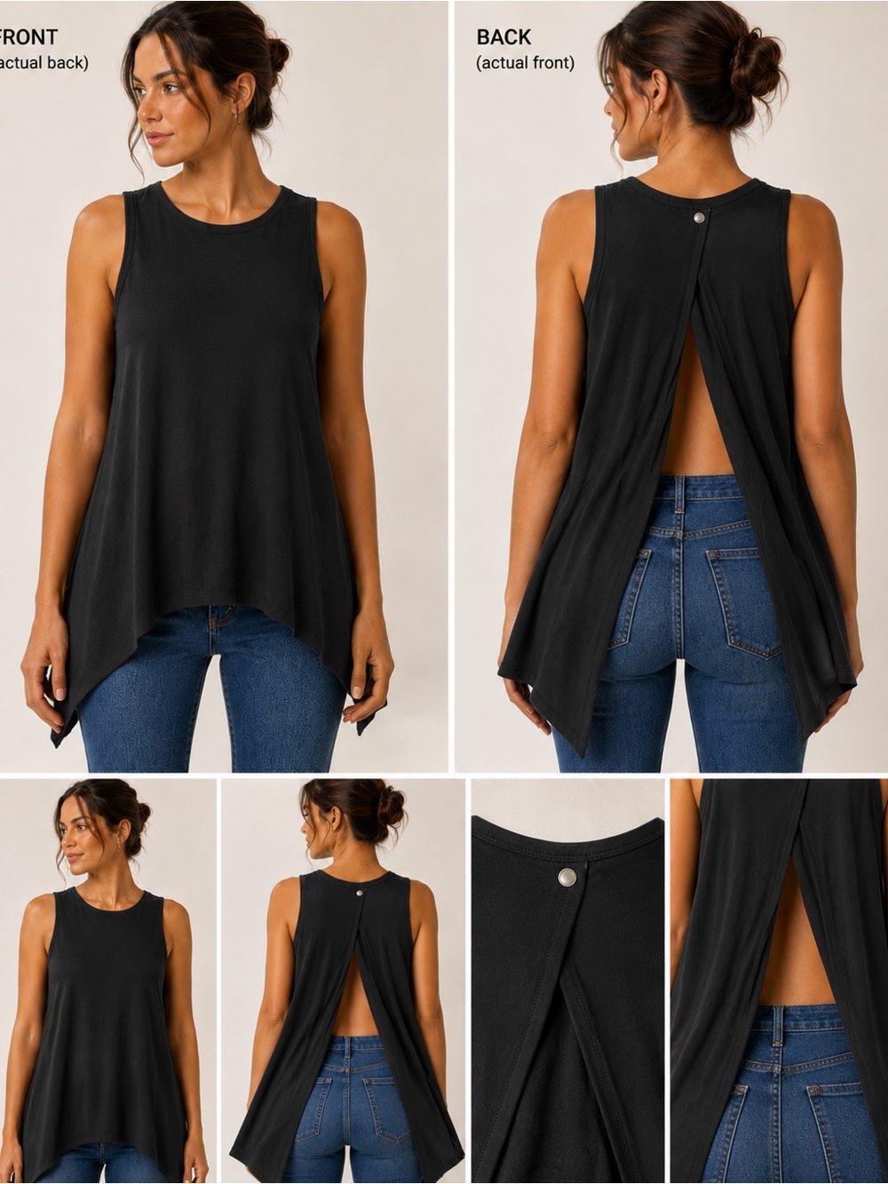 Sleeveless Black Open-Back Swing Tank